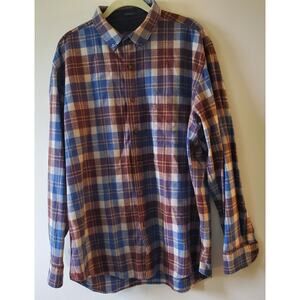 Vintage Pendleton Fireside Button Up Shirt Virgin Wool Sz L Burgandy Blue Plaid